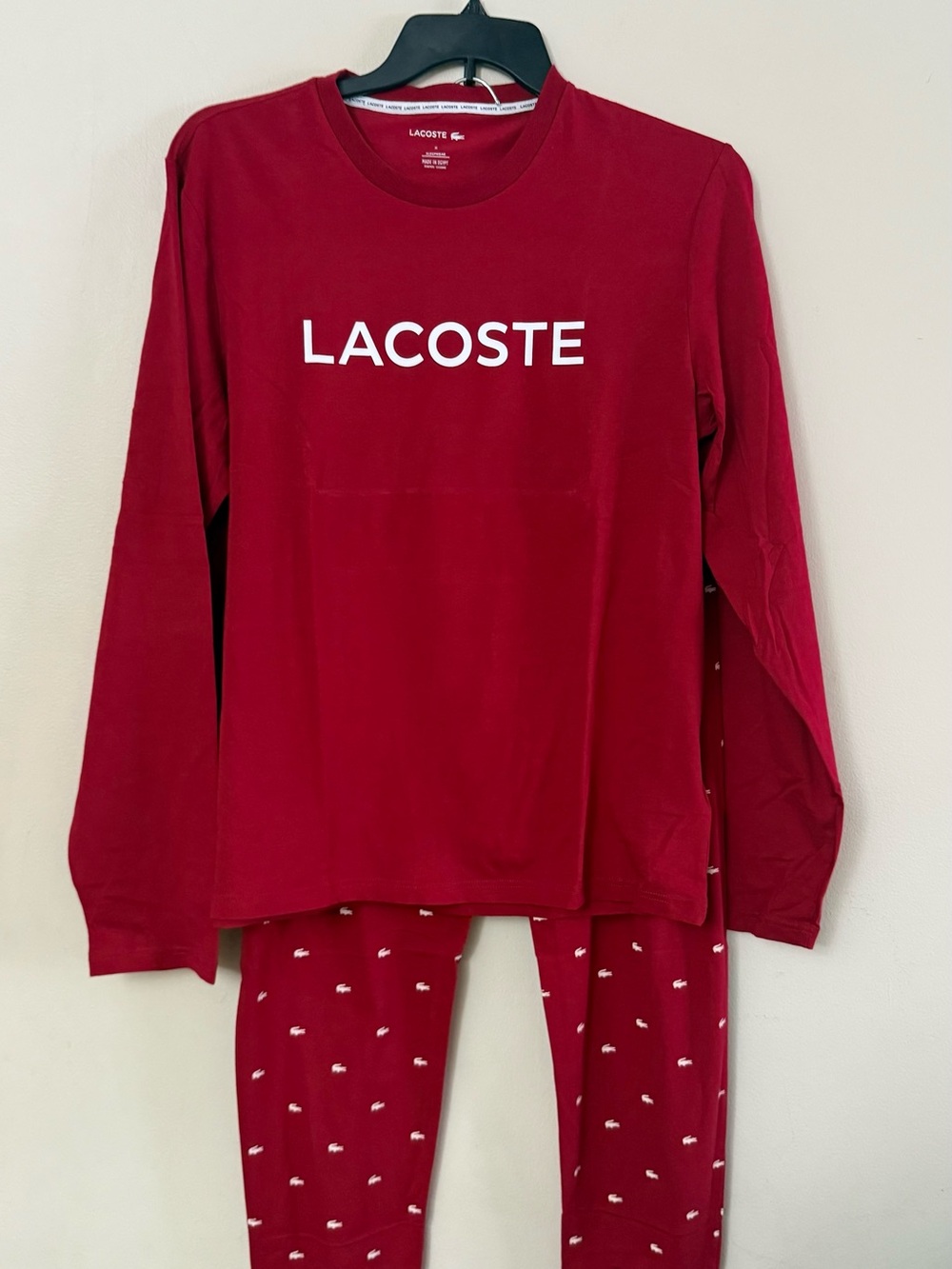 Lacoste Red Long-Sleeve men’s Pajama Set with White Logo